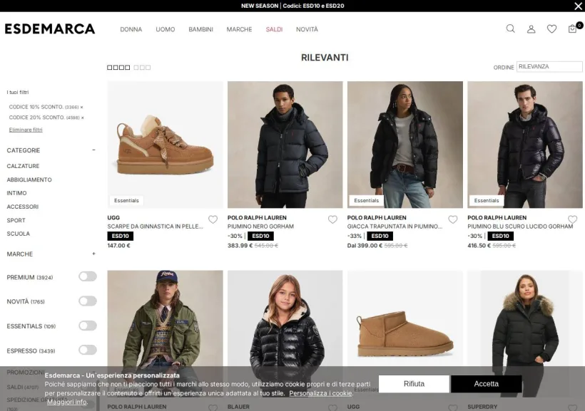 Schermata della pagina offerta di Esdemarca
