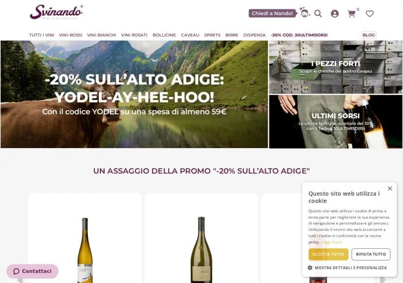 Schermata della pagina offerta di Svinando