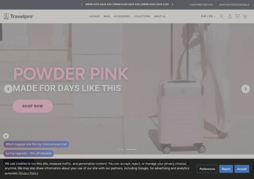 Schermata della pagina offerta di Travelpro