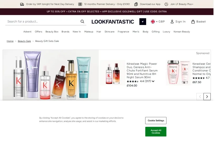 Schermata della pagina offerta di Look Fantastic
