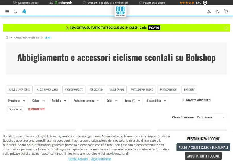 Schermata della pagina offerta di Bobshop