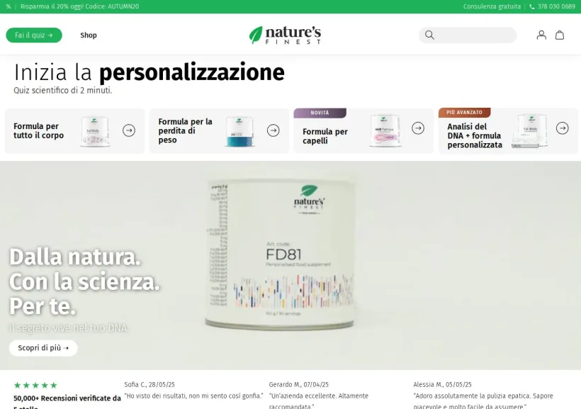 Schermata della pagina offerta di Nature's Finest