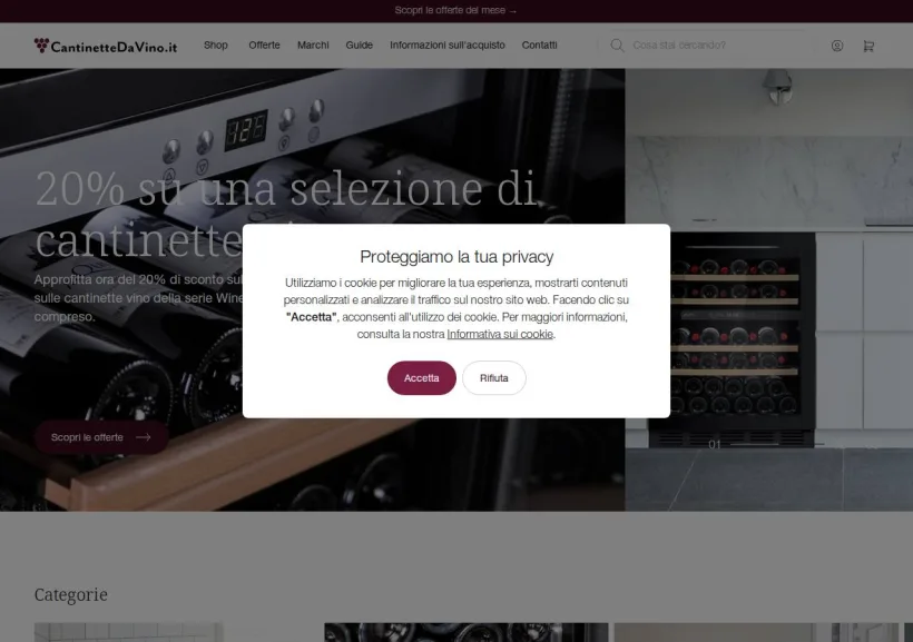 Schermata della pagina offerta di CantinetteDaVino.it