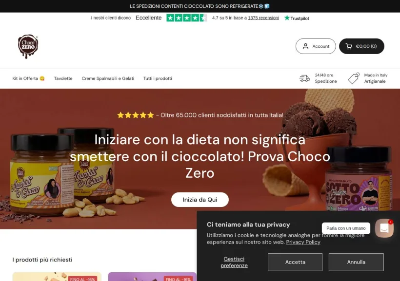 Schermata della pagina offerta di ChocoZero