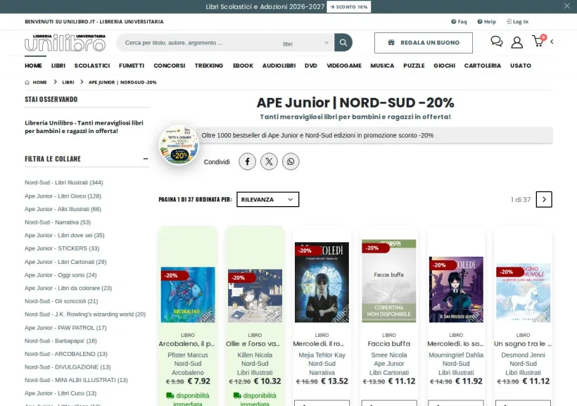 Schermata della pagina offerta di Unilibro