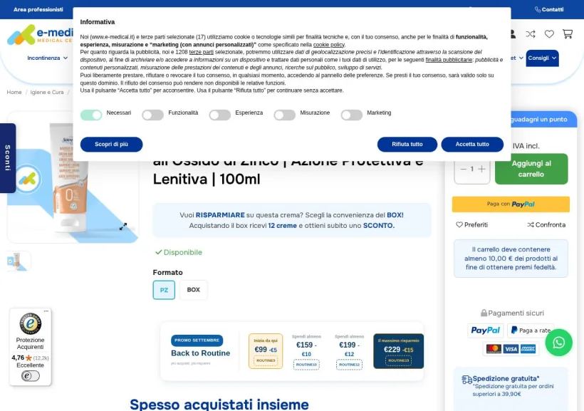 Schermata della pagina offerta di E-medical