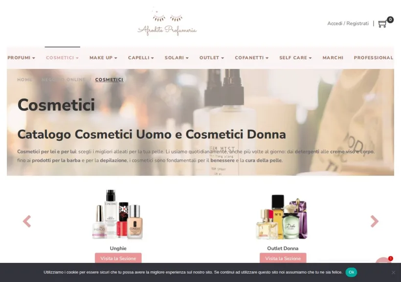 Schermata della pagina offerta di Afrodite Profumeria