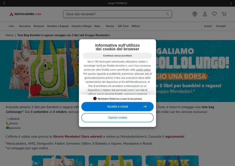Schermata della pagina offerta di Mondadori Store
