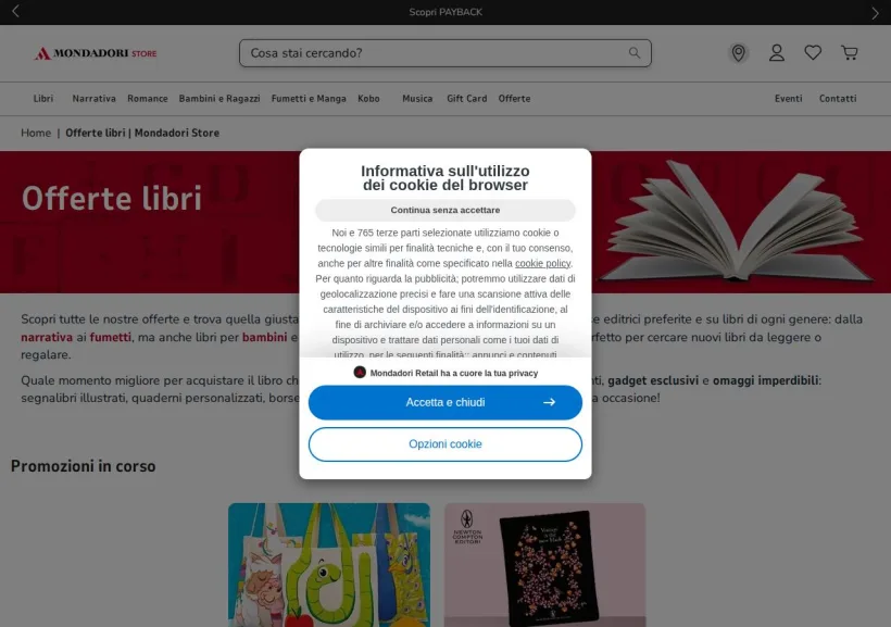 Schermata della pagina offerta di Mondadori Store