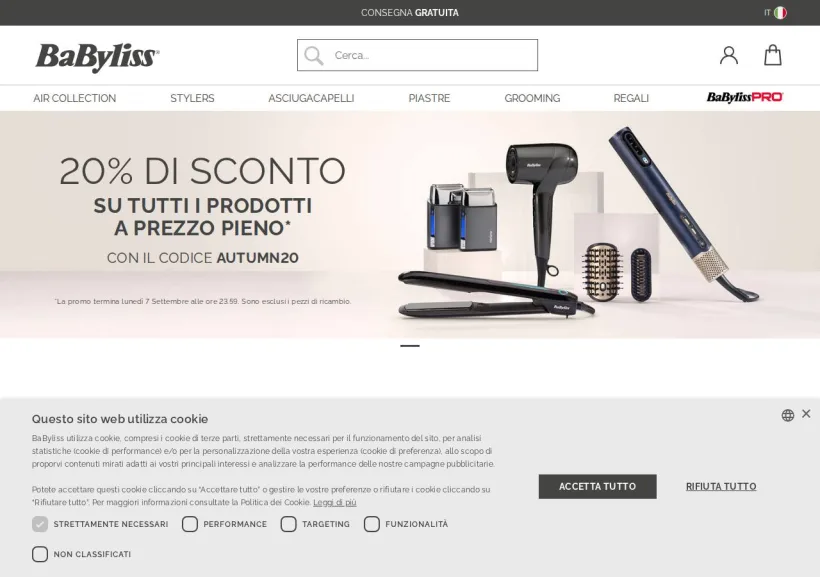 Schermata della pagina offerta di BaByliss