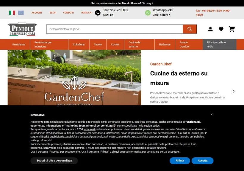 Schermata della pagina offerta di Pentole Professionali