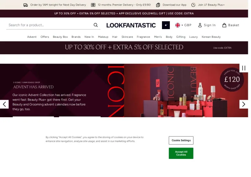 Schermata della pagina offerta di Look Fantastic