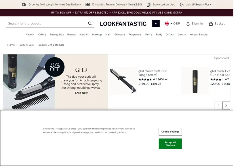 Schermata della pagina offerta di Look Fantastic