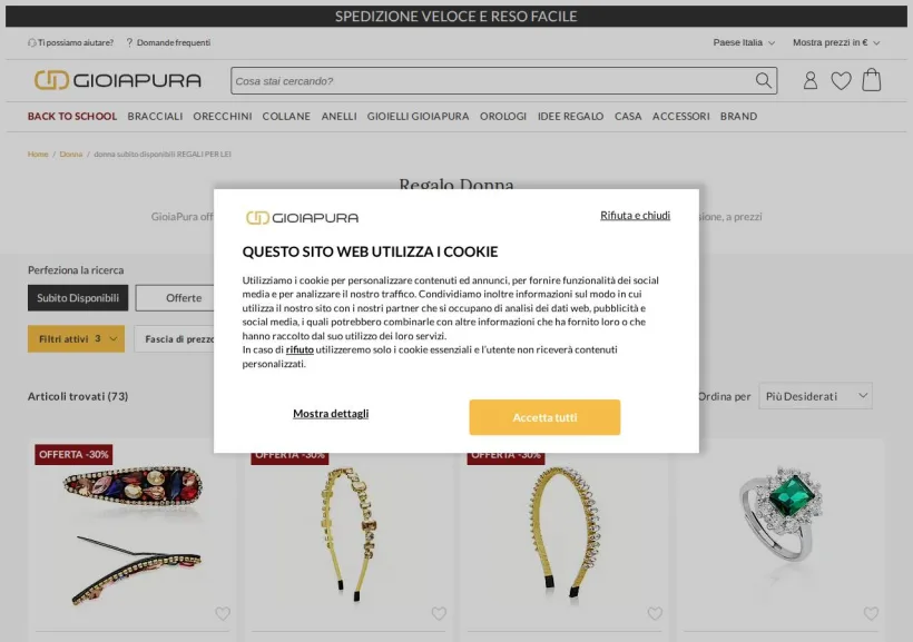 Schermata della pagina offerta di GioiaPura