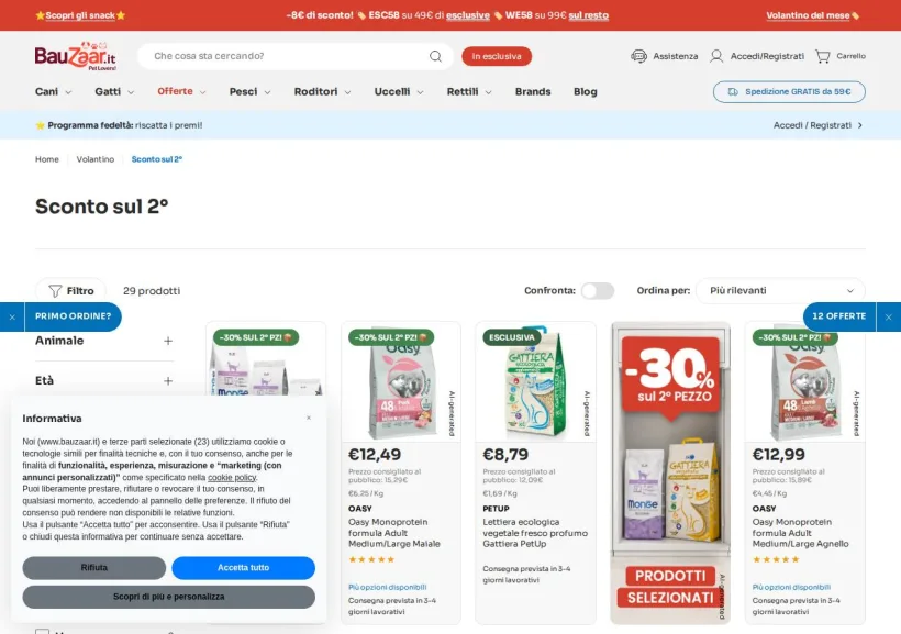 Schermata della pagina offerta di Bauzaar