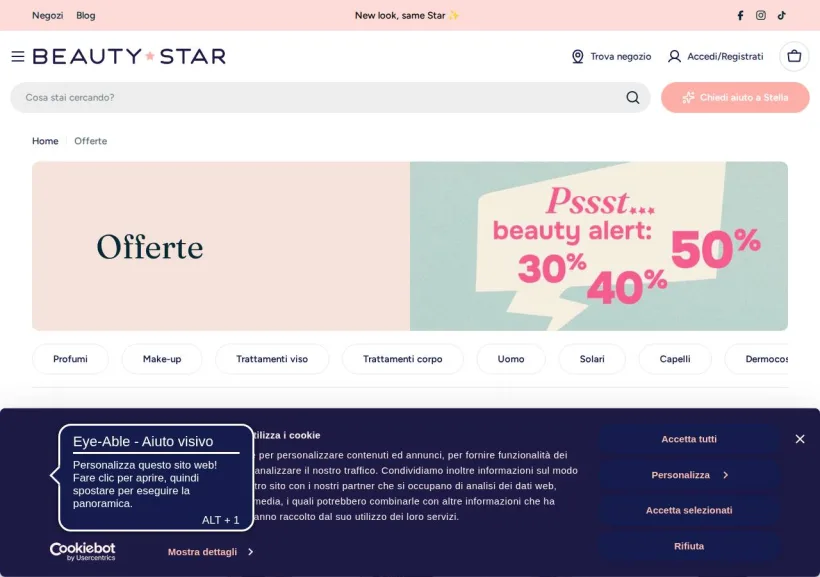Schermata della pagina offerta di Beauty Star