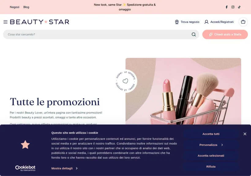 Schermata della pagina offerta di Beauty Star