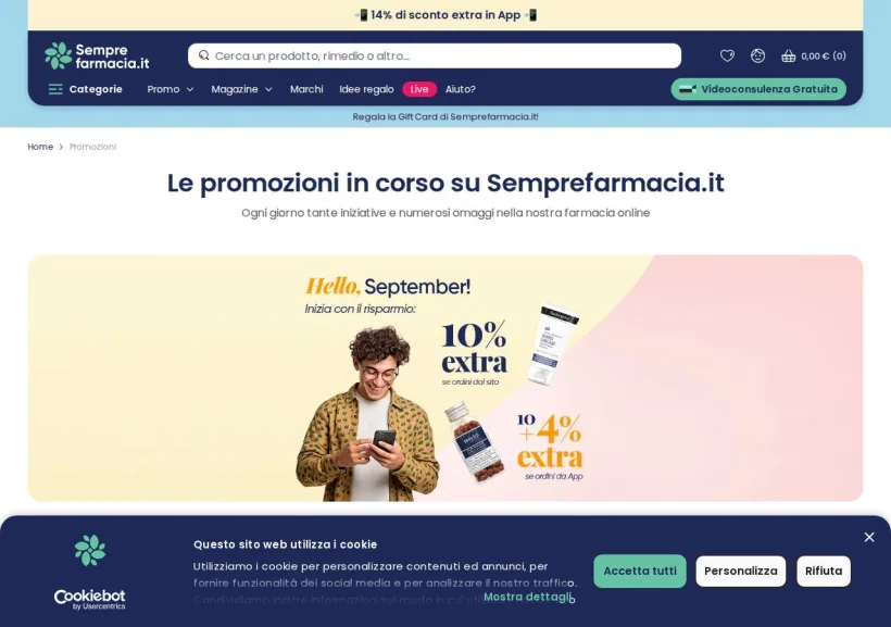 Schermata della pagina offerta di Semprefarmacia