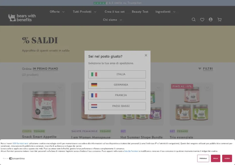 Schermata della pagina offerta di Bears with Benefits
