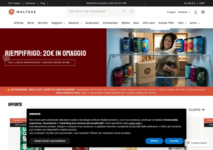 Schermata della pagina offerta di Maltese