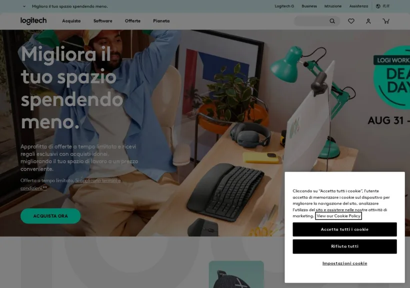Schermata della pagina offerta di Logitech