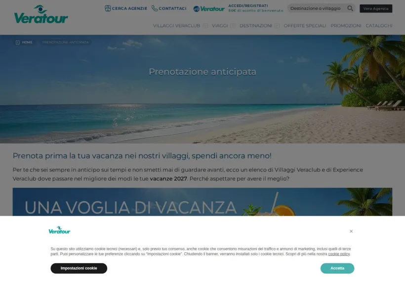Schermata della pagina offerta di Veratour