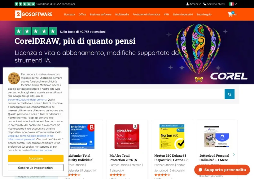 Schermata della pagina offerta di 2GO Software
