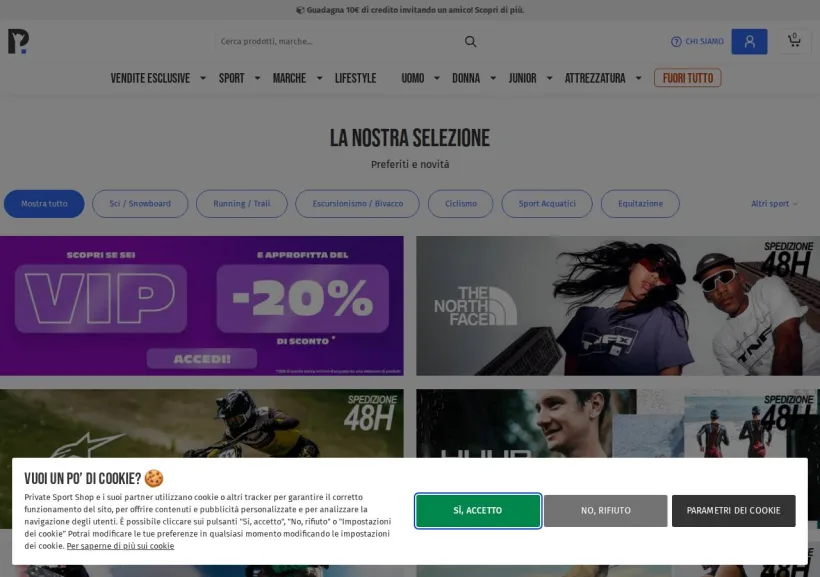 Schermata della pagina offerta di Private Sport Shop