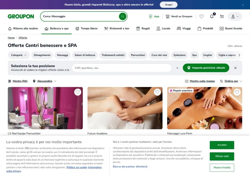 Schermata della pagina offerta di Groupon