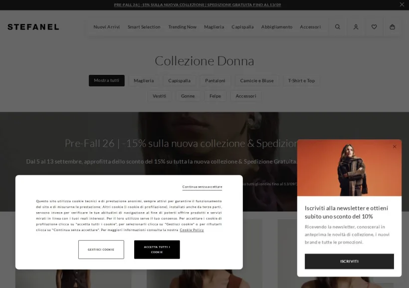 Schermata della pagina offerta di Stefanel