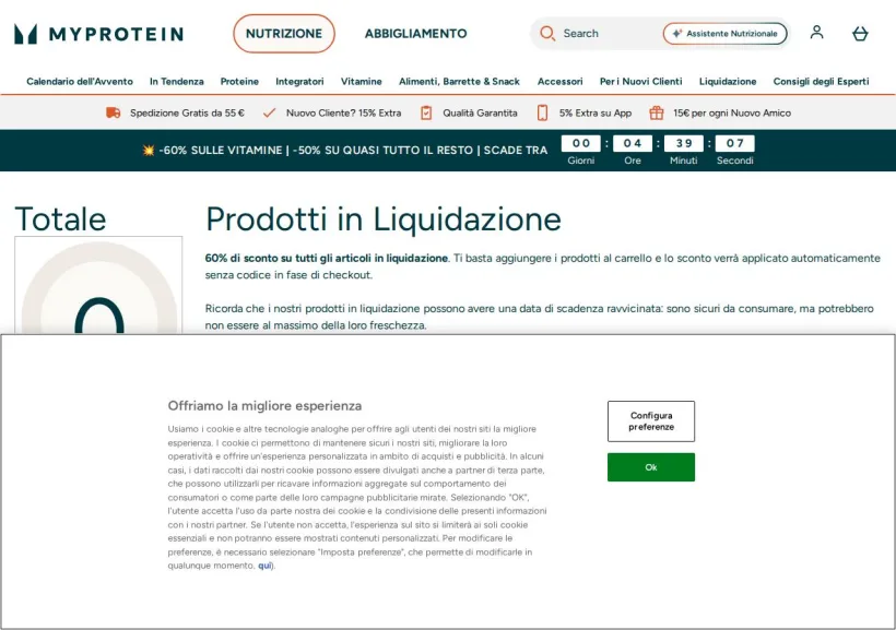 Schermata della pagina offerta di MyProtein