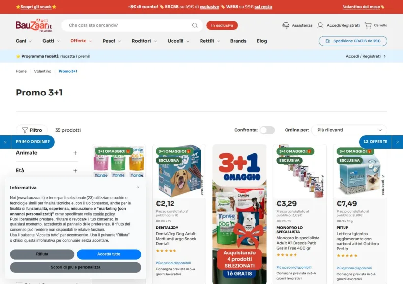 Schermata della pagina offerta di Bauzaar