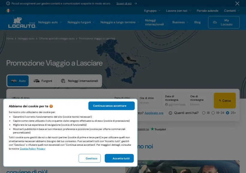 Schermata della pagina offerta di Locauto