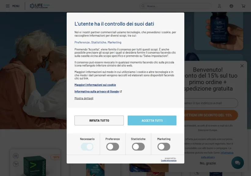 Schermata della pagina offerta di Life Extension
