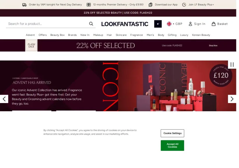 Schermata della pagina offerta di Look Fantastic