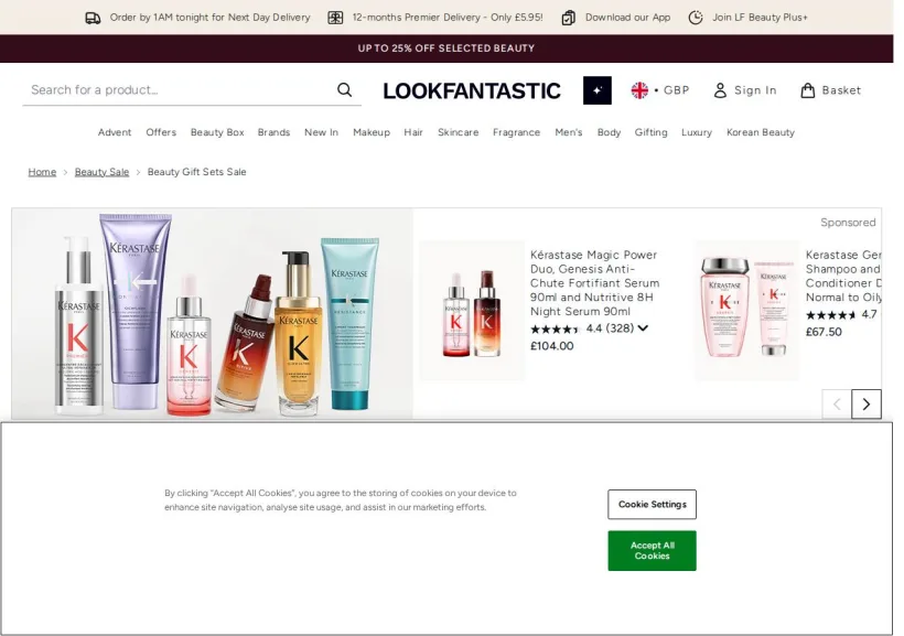 Schermata della pagina offerta di Look Fantastic