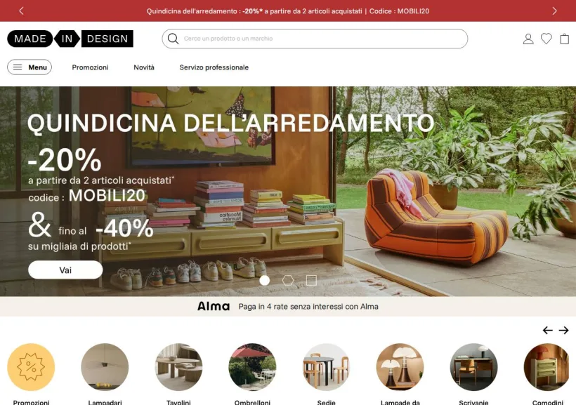 Schermata della pagina offerta di Made In Design