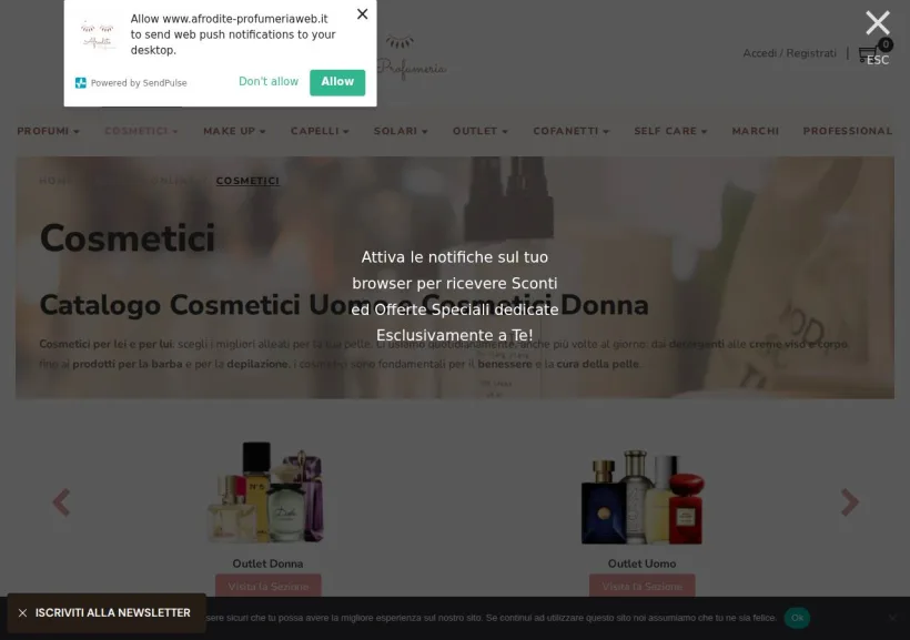 Schermata della pagina offerta di Afrodite Profumeria
