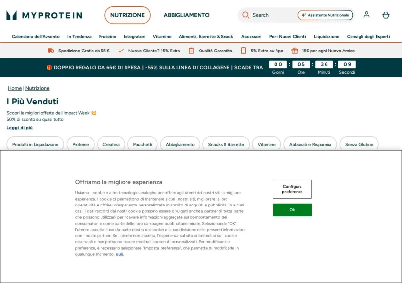 Schermata della pagina offerta di MyProtein