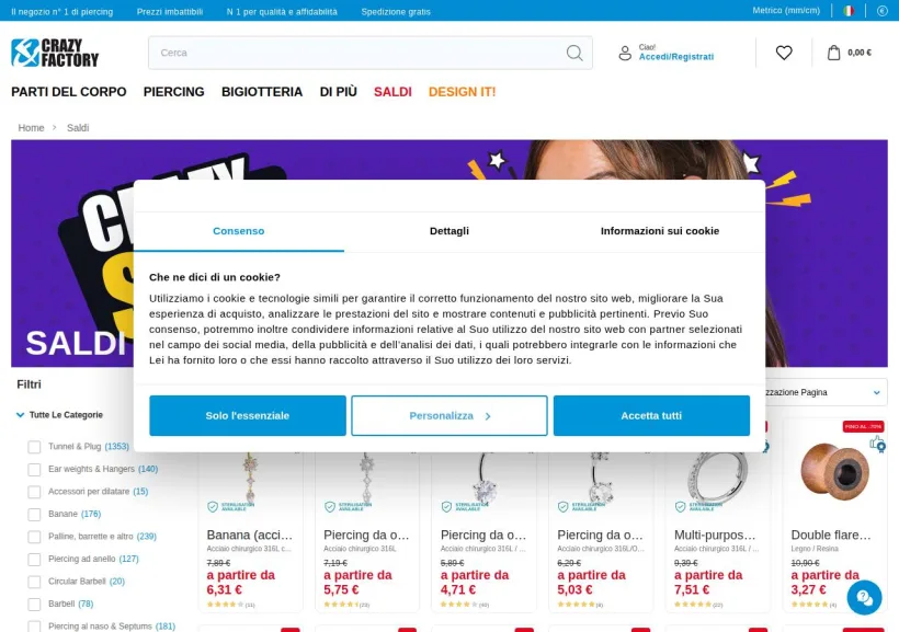 Schermata della pagina offerta di Crazy Factory