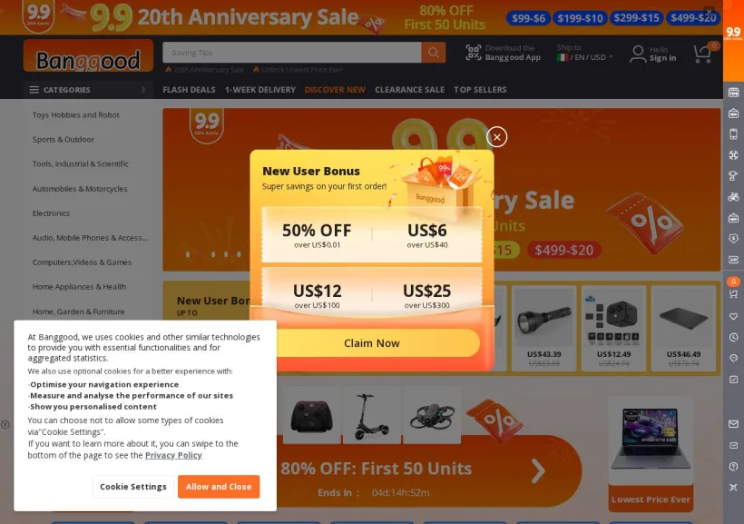 Schermata della pagina offerta di Banggood