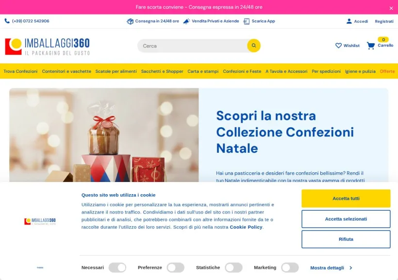 Schermata della pagina offerta di Imballaggi 360