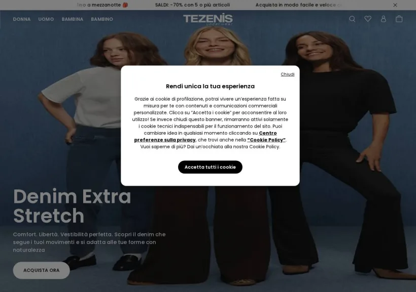 Schermata della pagina offerta di Tezenis