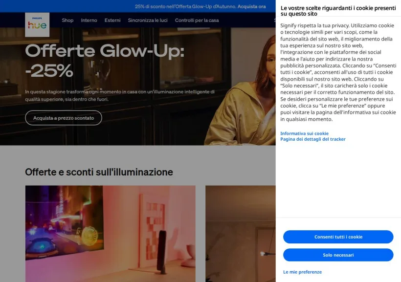 Schermata della pagina offerta di Philips Hue
