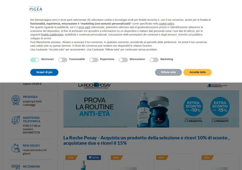Schermata della pagina offerta di Farmacia Igea