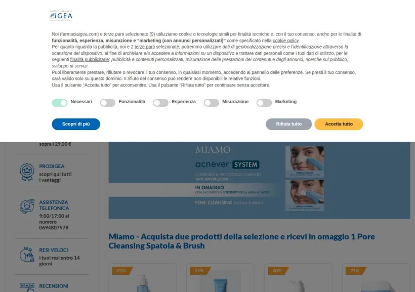 Schermata della pagina offerta di Farmacia Igea