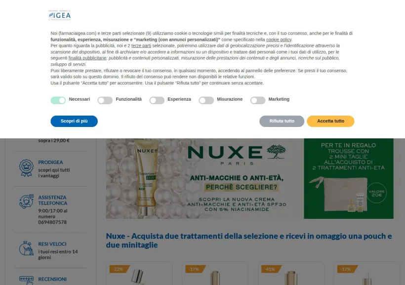 Schermata della pagina offerta di Farmacia Igea