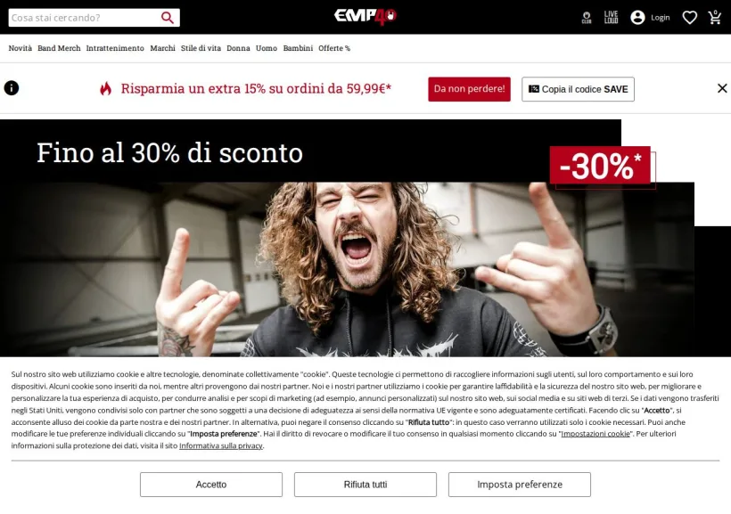 Schermata della pagina offerta di EMP Italia