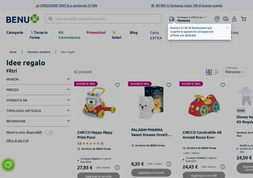Schermata della pagina offerta di Benu Farma