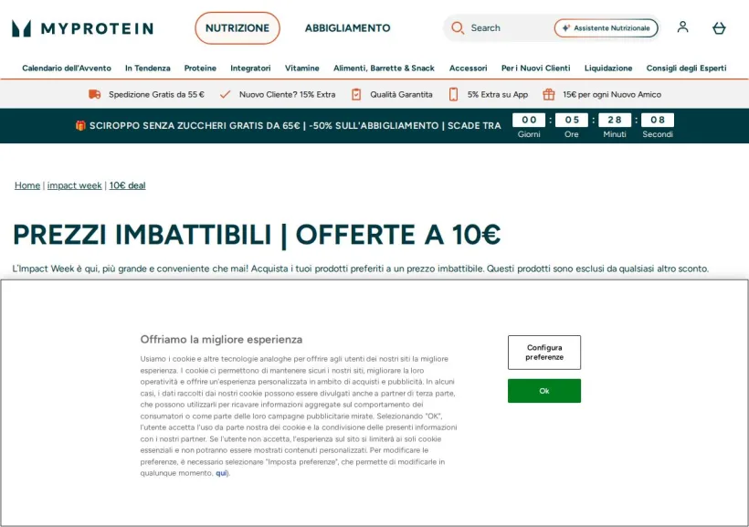 Schermata della pagina offerta di MyProtein
